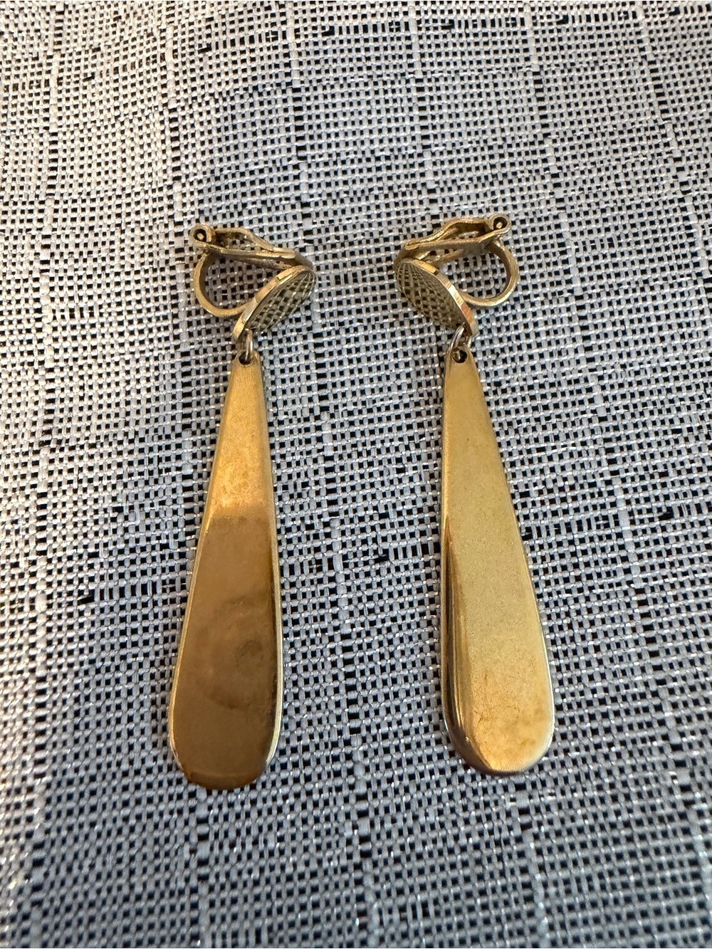 Vintage Napier Gold Tone Long Teardrop Clip-On Earrings